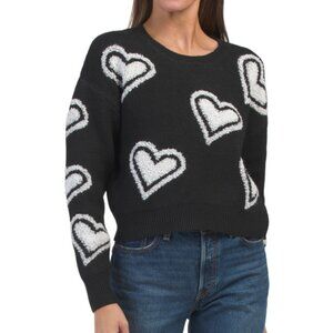 NEW MADDEN GIRL Crew Neck Hearts Pullover Sweater Black Combo for women  168mtn